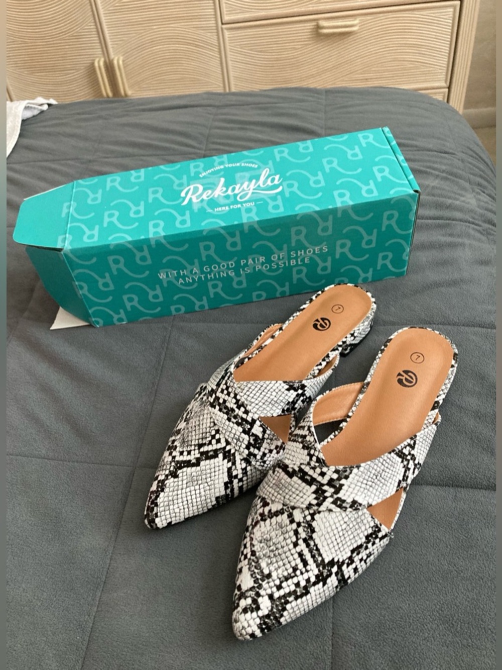 Rekayla Snake-Print Pointed Mule NWT